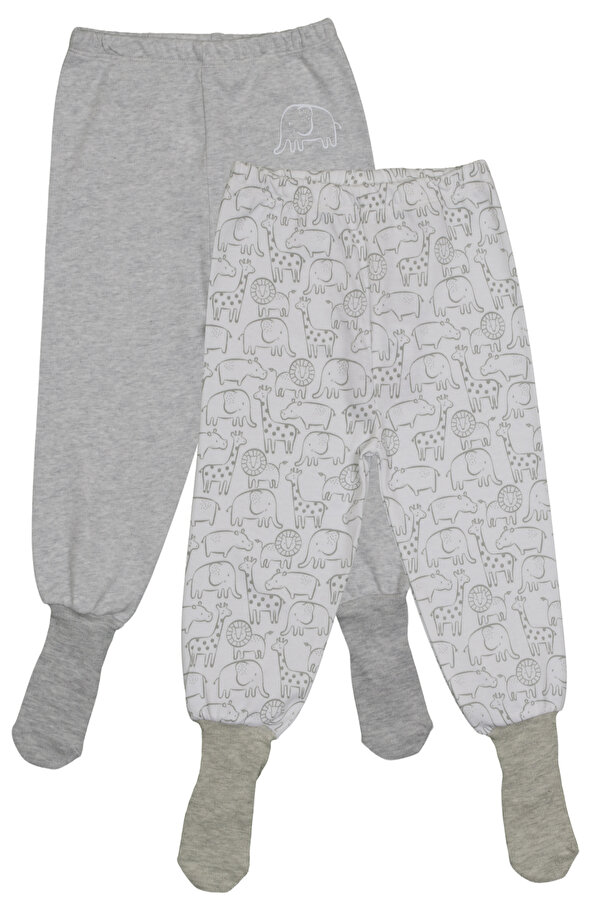 Melekpare Kız Erkek Bebek Patikli Pantolon Kendinden Çoraplı Alt Pijama Mevsimlik %100 Organik Pamuk 2'li Set