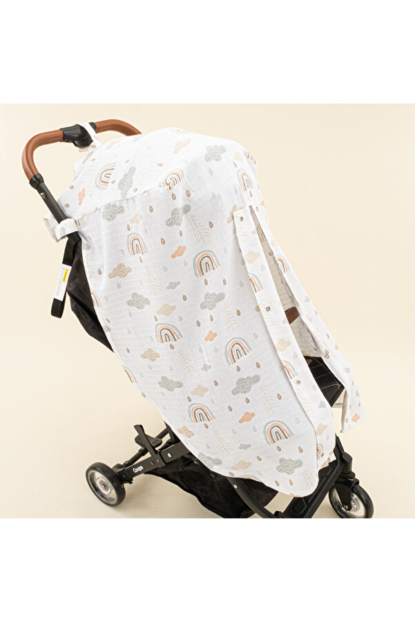 Yunikobaby müslinbebek arabası örtüsü yeşil gökkuşagı