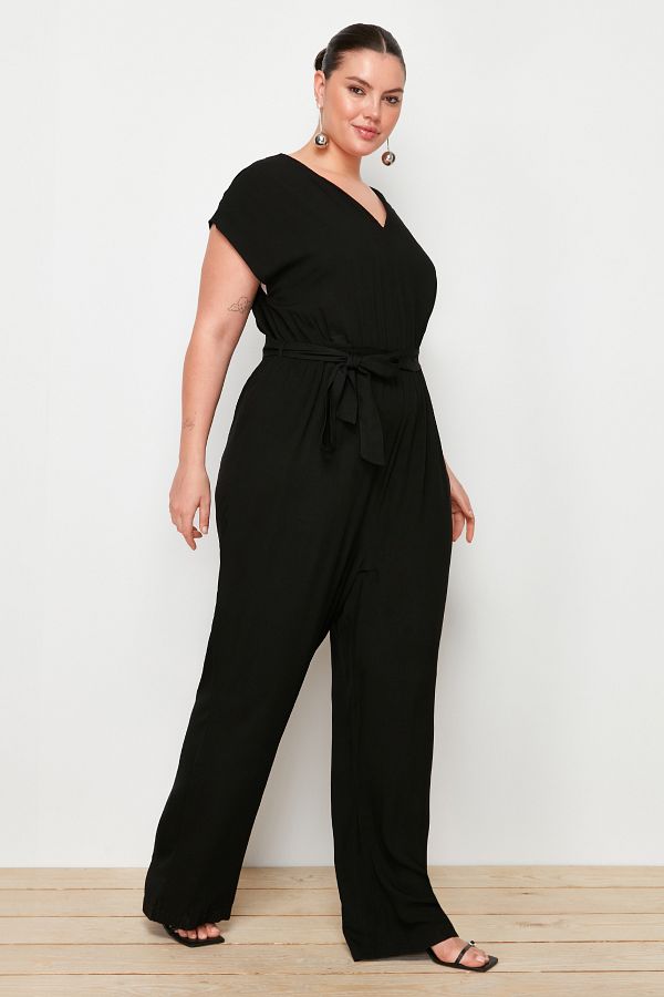 Trendyol Curve-Black Belted Wide Leg Woven Jumpsuit TBBSS22TU0161 1