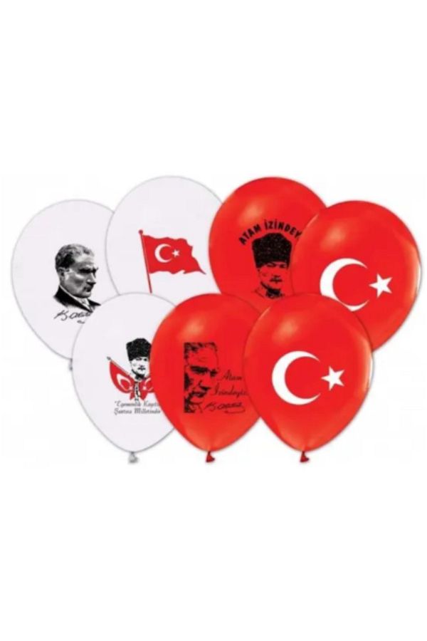 PartAntalya-12 Pieces of Crescent Star Flag Balloons - Turkish and Ataturk Printed Decorations 1