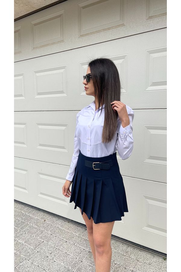 butikssko NAVY BLUE PLEATED SKIRT DESIGN Trendyol
