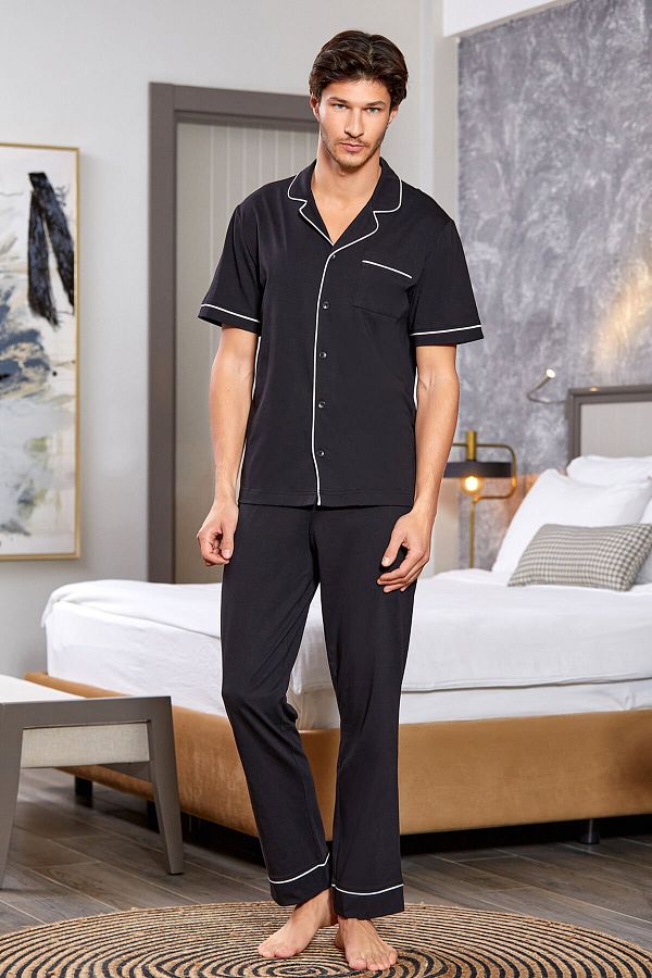 Cossy By Aqua 24901 Short Sleeve Shirt Black Pajama Set Trendyol
