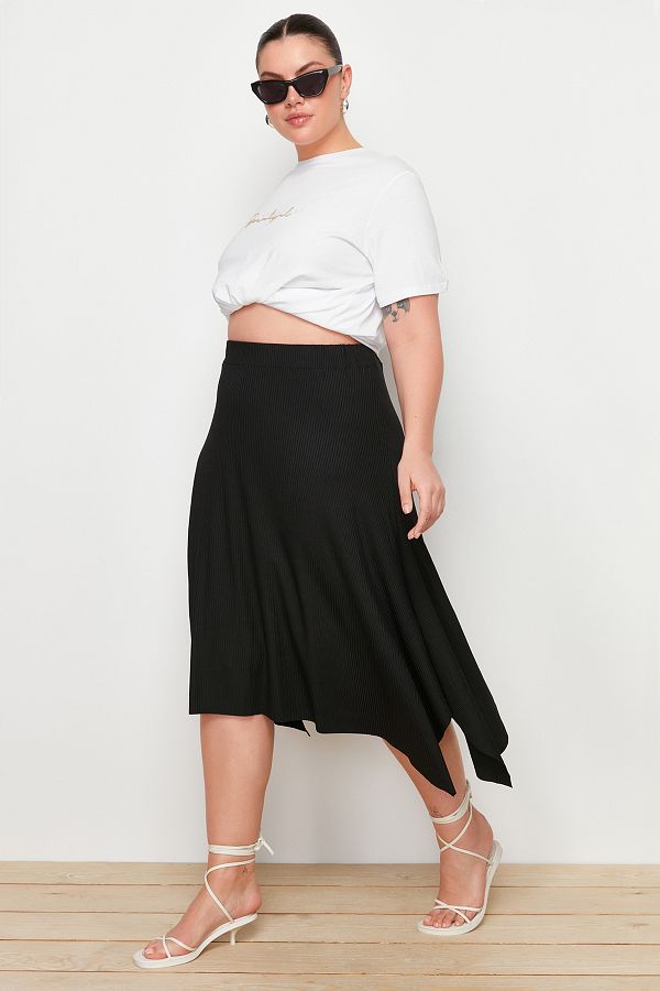 Trendyol Curve Black Asymmetrical Knitted Skirt TBBSS22ET0253 Trendyol