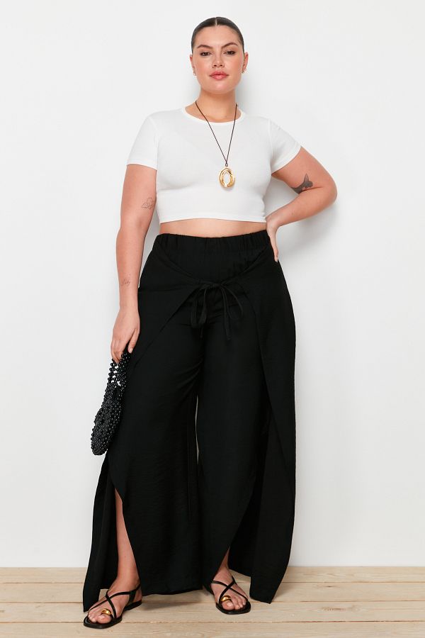 Trendyol Curve Black Wrap Closure Detailed Wide Leg Beach Wear Woven Plus Size Pants Tbbss24Ar00012 Trendyol