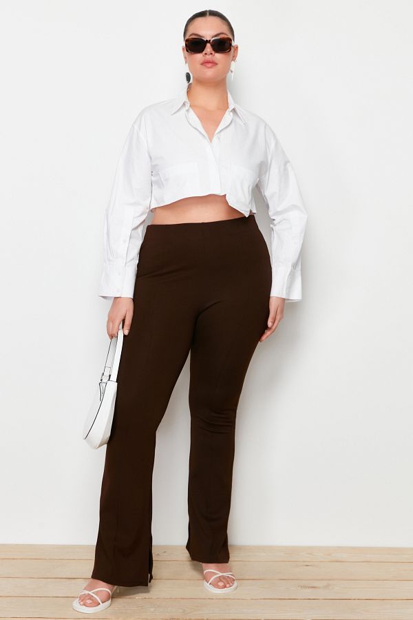 Trendyol Curve-Braune spanische Strickhose mit Schlitz TBBAW23AR00002 1