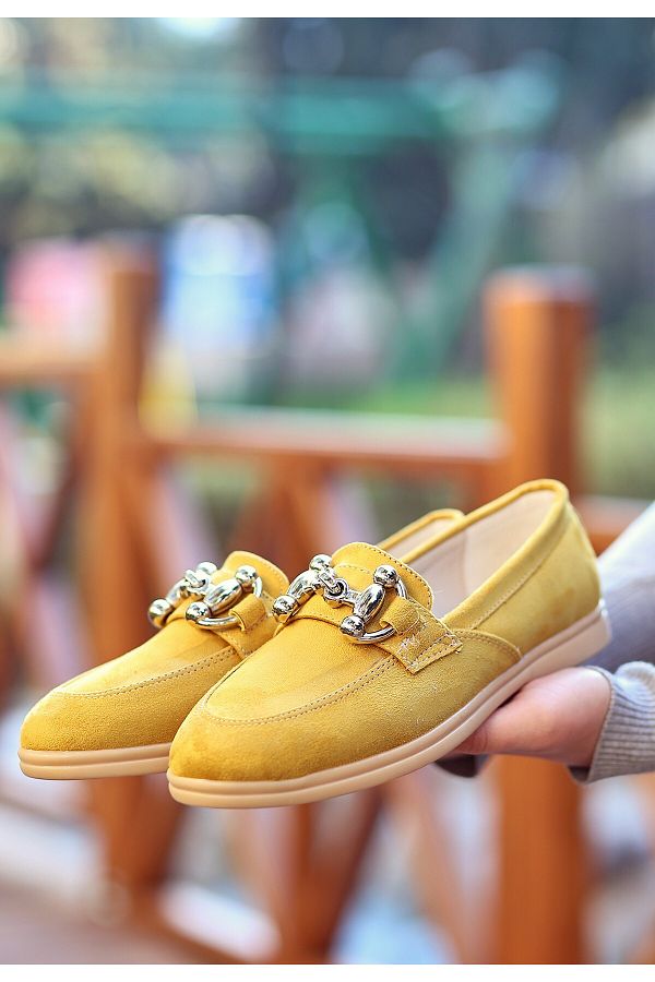 Erbilden Celio Mustard Suede Ballerina Shoes Trendyol