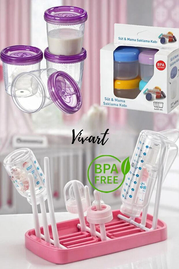 Genel Markalar 9 Parça Anne Bebek Seti Biberon Kurutucu 50ml ve 180 ml Anne Sütü Mama Saklama Kabı