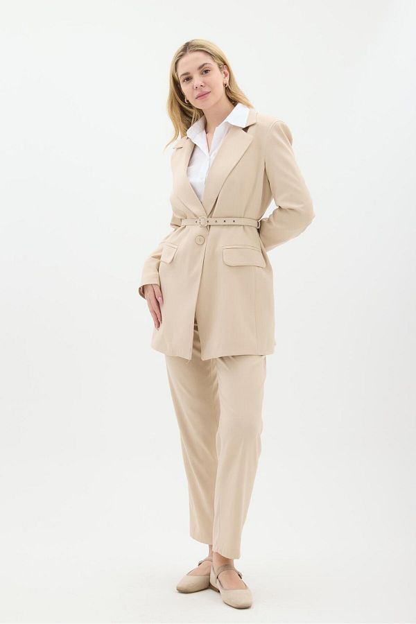Ahel Tasar m Charles Belted Business Jacket Set Light beige Trendyol