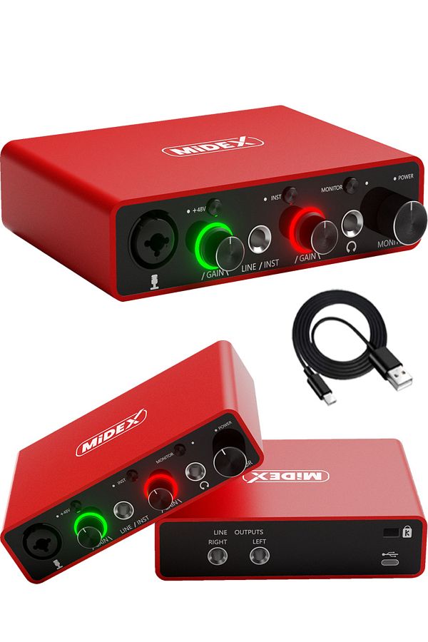 Midex-بطاقة صوت استوديو USB من الجزء العلوي من GLX-700RD، 2 مدخل، 2 مخرج، 24 بت / 192 كيلو هرتز 1