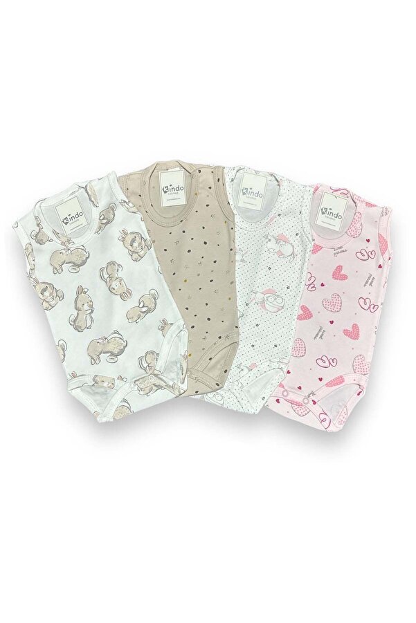 Kindo Baby Bebek kolsuz body 4 lü set  %100 pamuk  çekme yapmaz