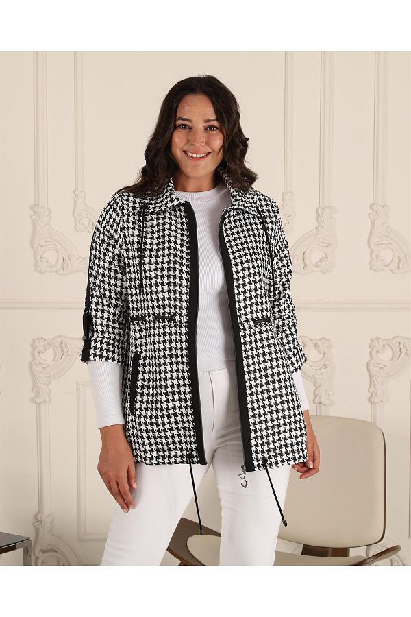 EMWORKXXL Plus Size Houndstooth Patterned Jacket Trendyol
