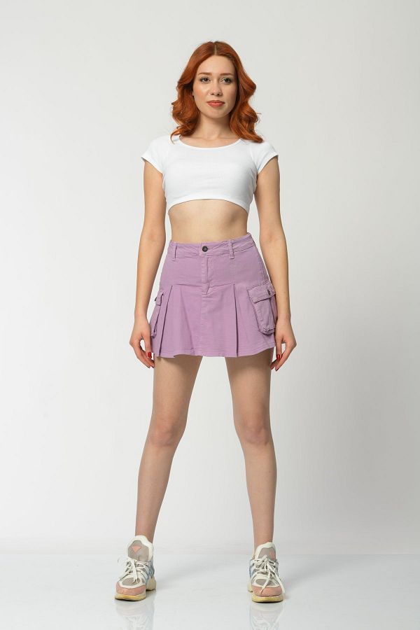 What s Up Whatsup Cargo Pocketed Denim Mini Skirt Lilac Trendyol