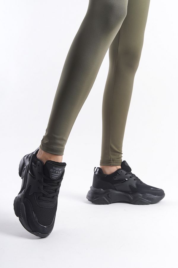 Moda Değirmeni-Pantofi de damă cu dungi negru-negru BG1172-101-0009 1