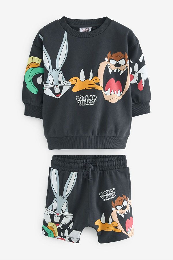 Next Baby Charcoal Gray Looney Tunes Crew Sweatshirt and Shorts Set Trendyol
