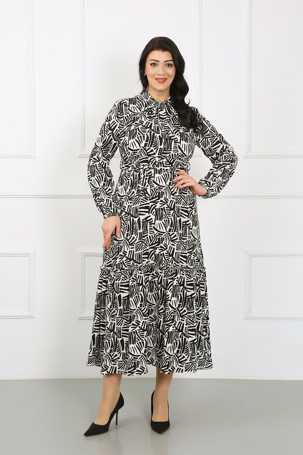 By Alba Collection Women s Black Flar Collar Long Sleeve Lycra Knitted Wrap Dress Trendyol