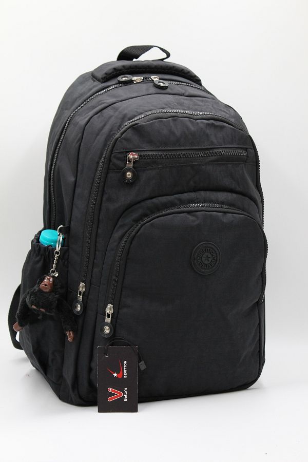 Bevitton-Water Resistant Fabric Unisex School Backpack Black 1800 1