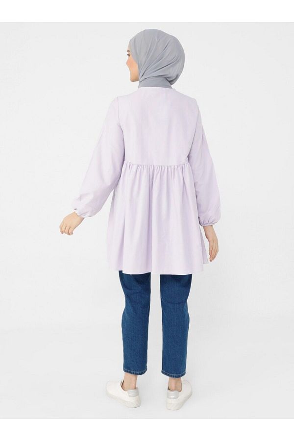 Refka Women s Lilac Brit Button Detailed Poplin Hijab Tunik Expanding from Rob Trendyol