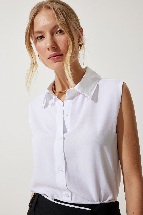 Happiness stanbul Women s White Sleeveless Viscose Shirt TO00129 Trendyol