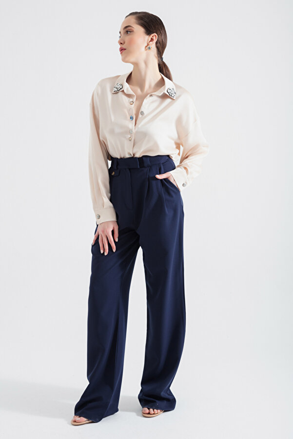 Koton Pleated High Rise Wide Leg Palazzo Trousers, Boxer