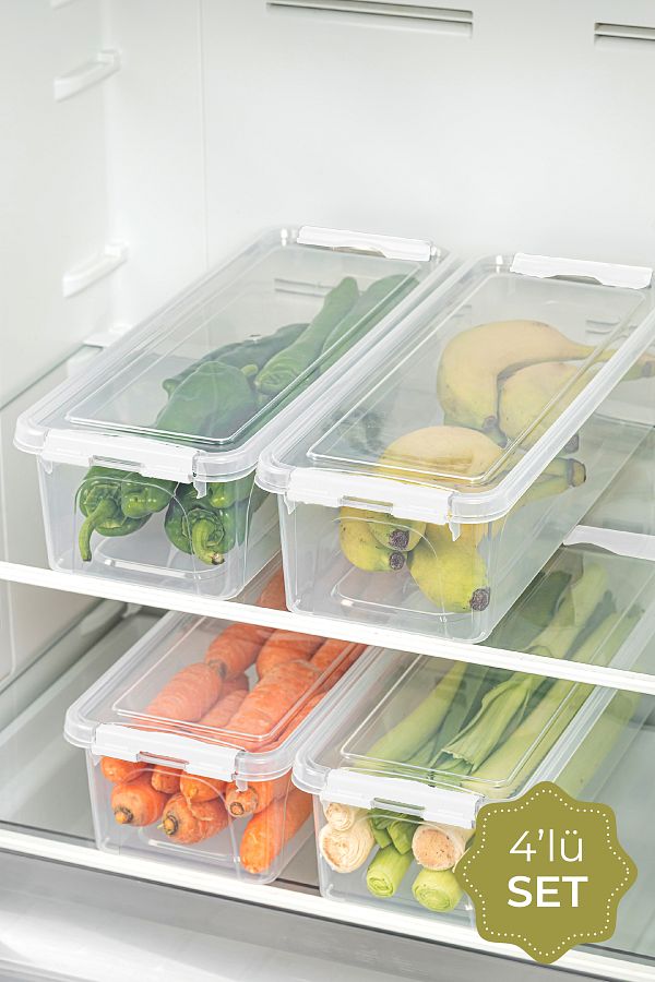 Vienev-Set of 4 Long Storage Containers with Lockable Lid 4x (3.5 Liters Empty) 1