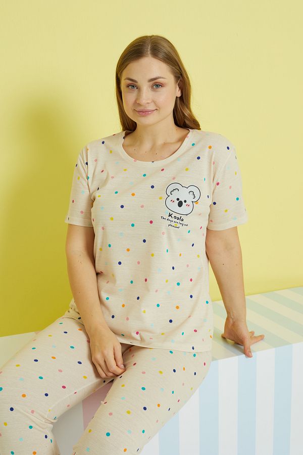 Siyah İnci-multicolor Curve Plus Size Oversize Knitted Pajamas Set 1