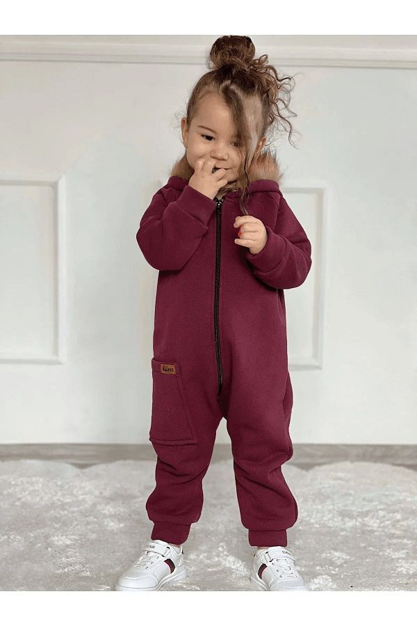 Ares Kids Fashion Unisex Fur Collar Claret Red Jumpsuit Children s and Baby s Clothing Holiday Special Daily Girls Boys Trendyol