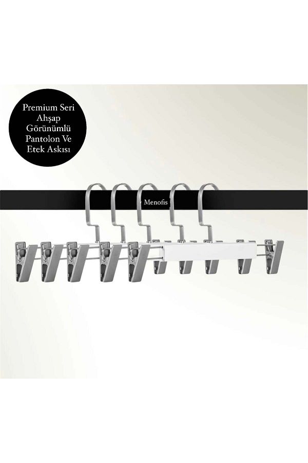 askı sarayı-36 Pieces White Wooden Look Trouser and Skirt HanGers - Special American Hook 1