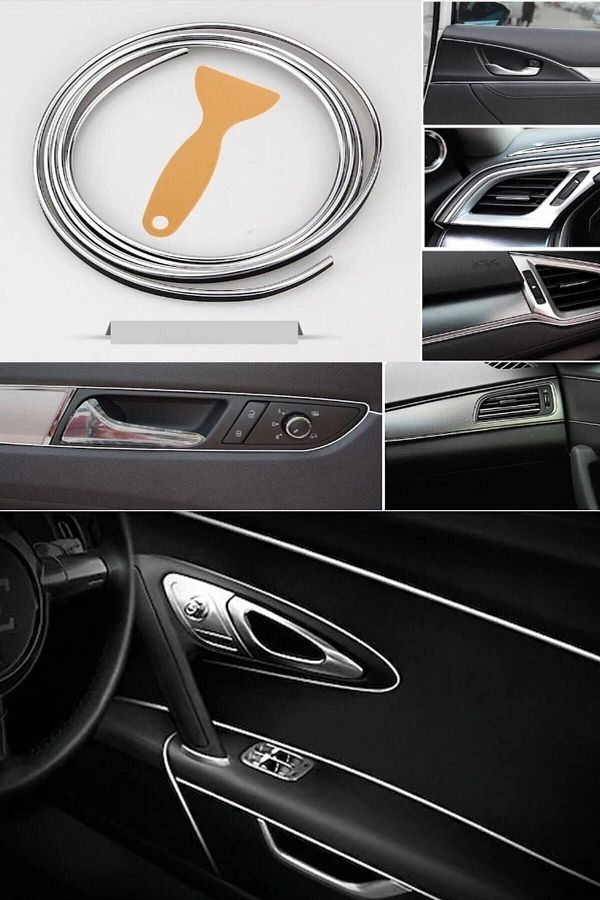 C9-Trim Auto Vehicle Decoration Strip Rubber Elastic Easy Installation 5 Meters Stripe Tape Silver Color 1