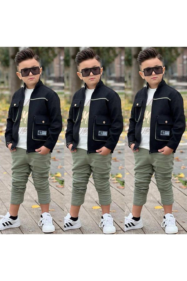 Burcak Butik Waffle Fabric Pants Jacket Supreme Printed T Shirt 3 Piece Set Trendyol