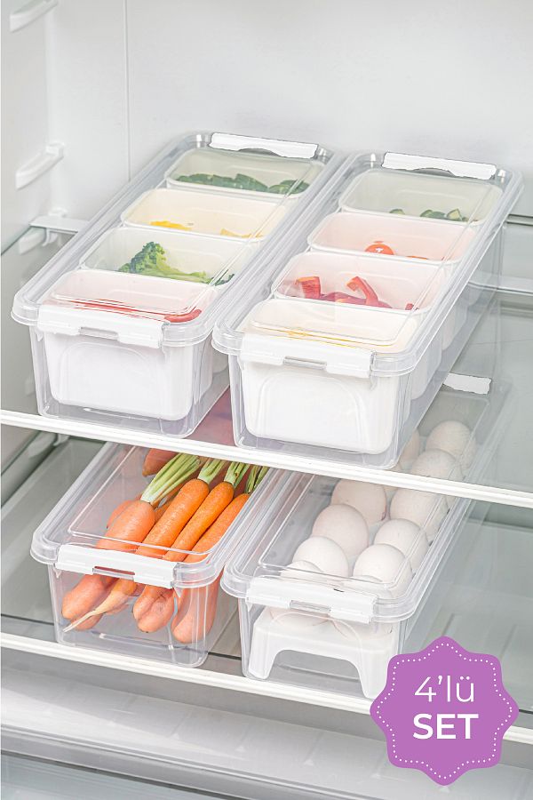 Vienev-Set of 4 Long Storage Containers with Locked Lids 4X (3.5 Liter 2 Boxs, 1 Egg Bag, 1 Empty) 1