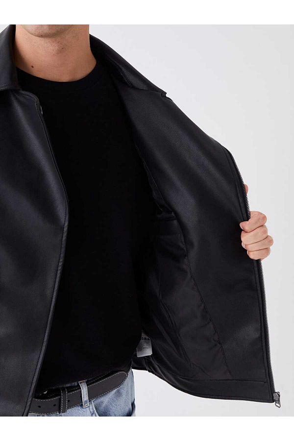 Lcw casual leather jacket clearance