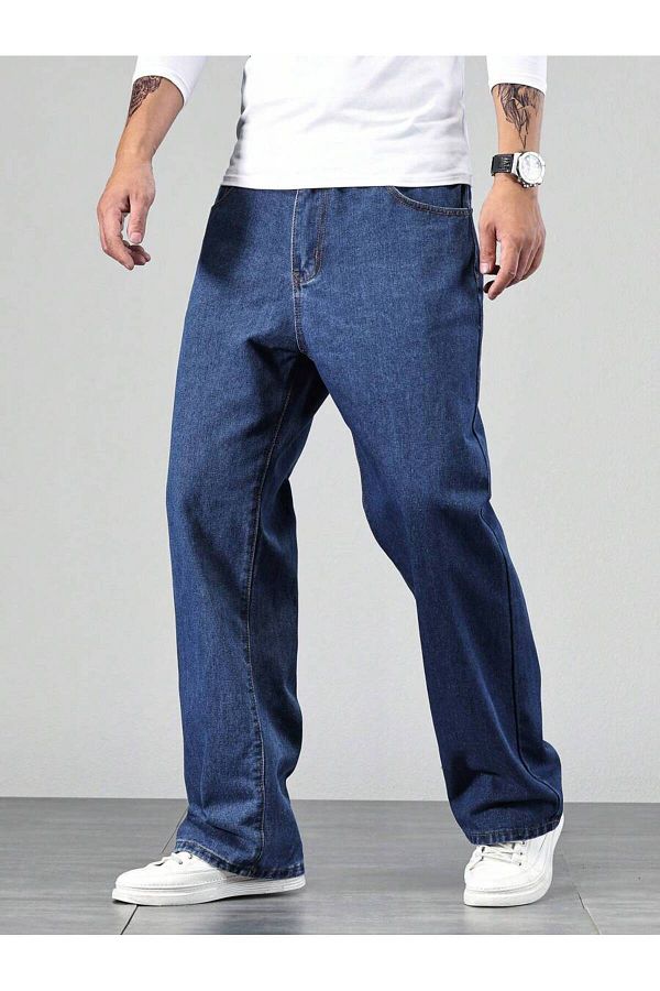carwin-Men's Baggy Jeans Dark Blue Brown Tint Denim Jeans 1