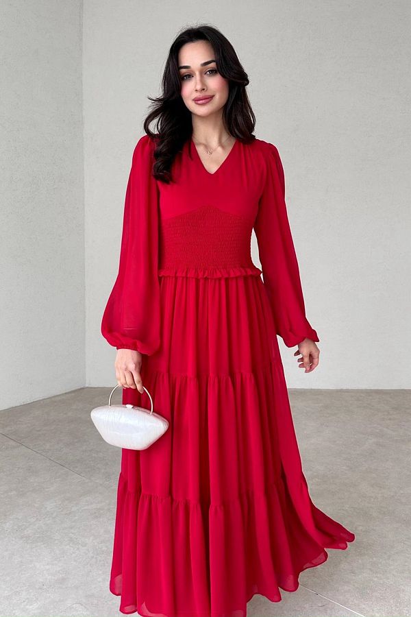 Red chiffon dress long sleeve store