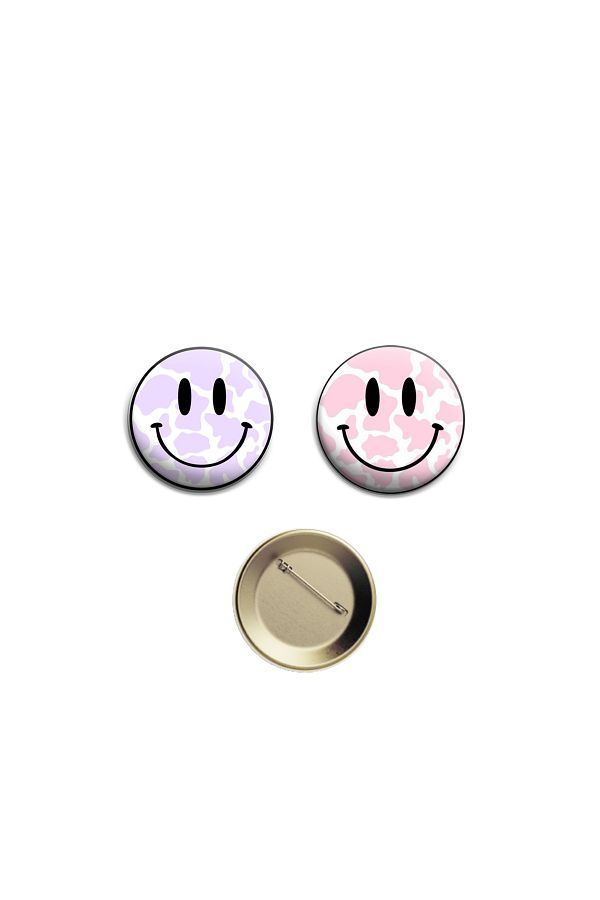 Nemika-Y2K Smiling Face Patterned 44mm Needle Button Badge - 2 Pieces 1