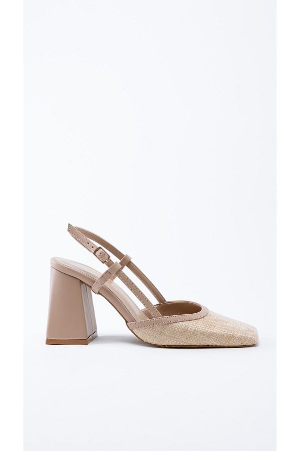 NACHA-Pascal Beige Straw Open Back Heeled Shoes 1