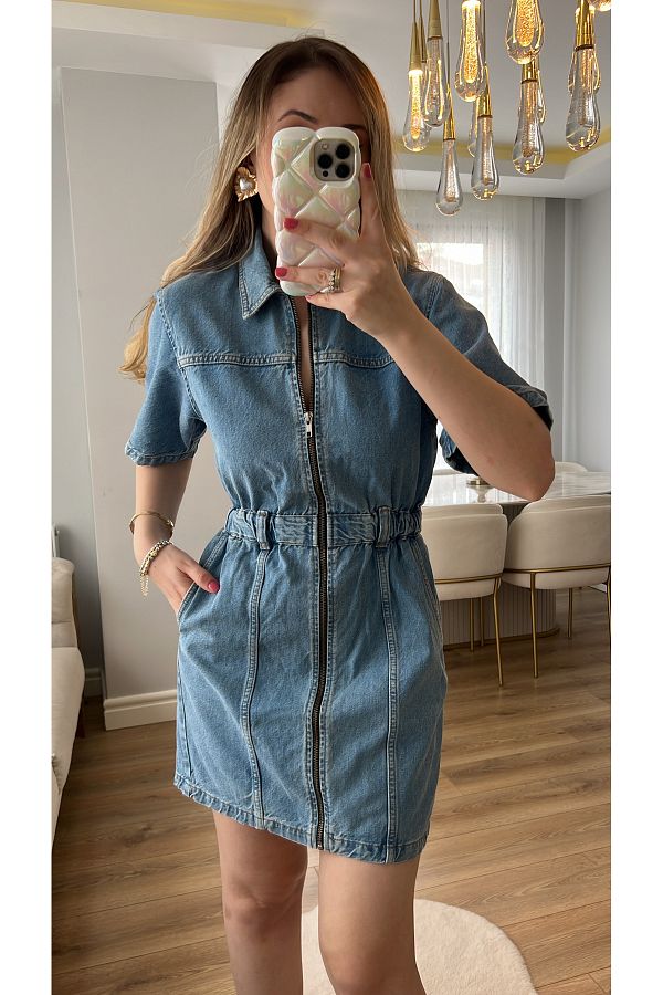 Topshop zip up denim dress cheap