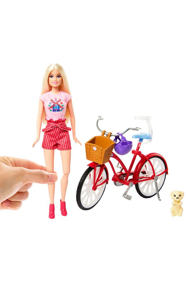 Barbie Doll Set with Bicycle Clothes Accessories Pink Passport Holland Adventures Includes Blonde Trendyol