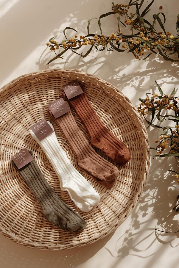 BABYBEK Kaydırmaz Tabanlı 4'lü Dizaltı Pamuk Çorap Seti Bohem