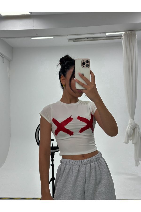 Gul ah Evecen Custom Design Basic X Crop T shirt Trendyol