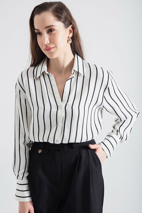 Black and white striped dress shirt womens cheap
