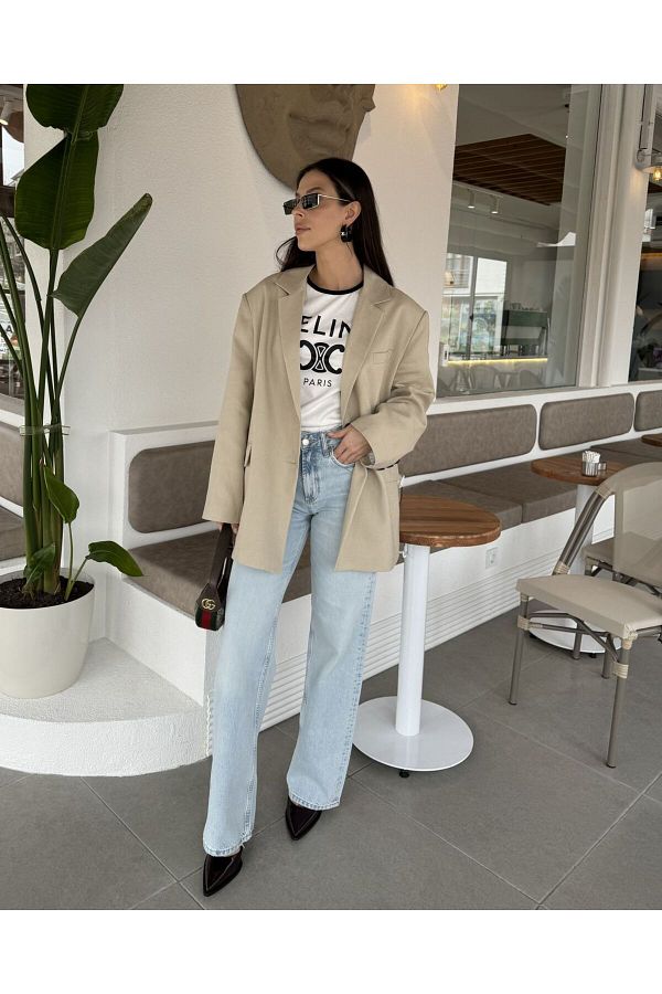 sinemkivanc co Brand model stone color 100 linen blazer Trendyol