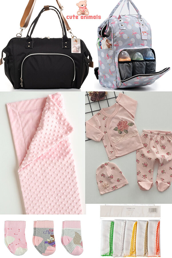 Genel Markalar 6’lı Bebek Doğum Seti(HASTANE ÇIKIŞ,ANNE&BEBEK BAKIM OMUZ VE SIRT ÇANTASI,BATTANİYE,ÇORAP VE MENDİL)