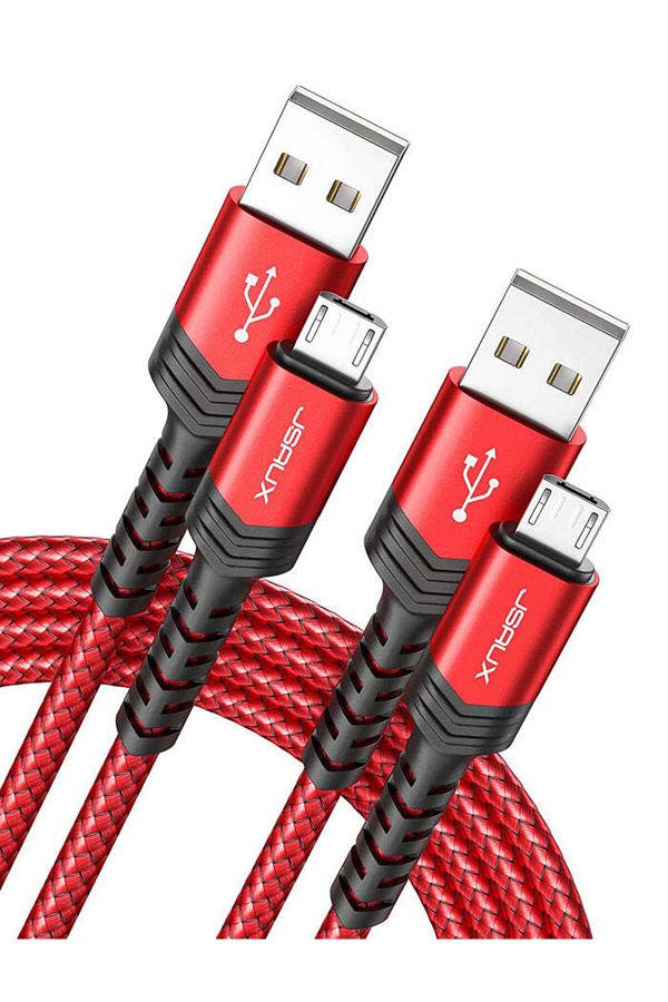 jsaux-Micro USB 2.4a Fast Charging and Data Cable, Android Charger USB Braided Cable Red 2 Meters 1