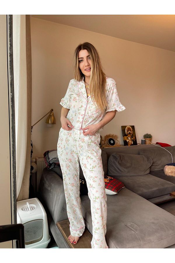 Serbella Primavera Sunflower Shirt and Pants Pajama Set Trendyol