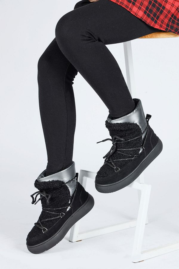 Jump 60210 Water Resistant Non Slip Sole Black Silver Color Girl s Snow Boots Trendyol