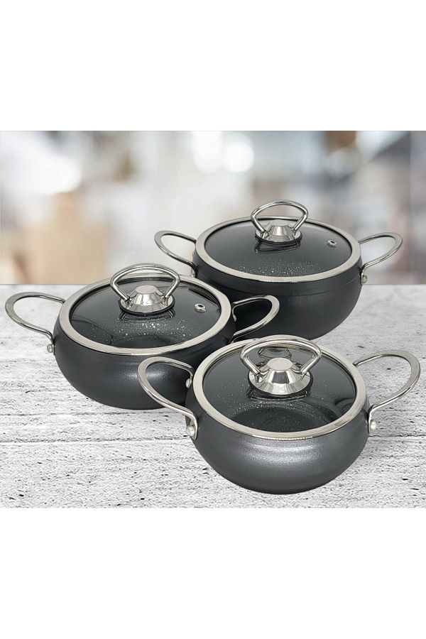 OMS-3554 - 6 قطع، جرانيت حيوي، صحي، طعام كروي صغير، طقم أواني الحساء بلون أنثراسايت 1