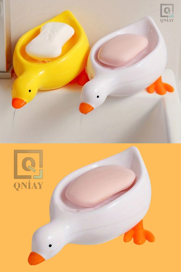 QNİAY-Cutie de săpun cu rață drăguță, cutie de săpun cu desene animate, peste chiuvetă, rezistentă la apă, dozator de săpun solid 1
