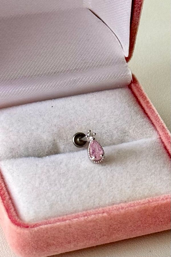 Doa-Pink Almond Stone Tragus Piercing Surgical Steel 1