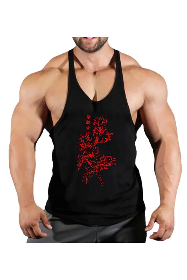 TREND AL SSE Men s Strappy Sports Tank Top Red Japanese Rose Printed Athlete Fitness Gym Tank Top Trendyol