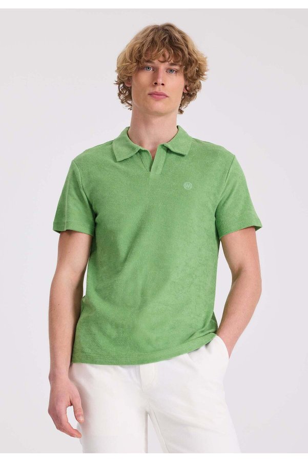WESTMARK LONDON Green Polo Collar Organic Cotton Terry Fabric Regular Fit Men's T-Shirt BREEZE TOWELLING
